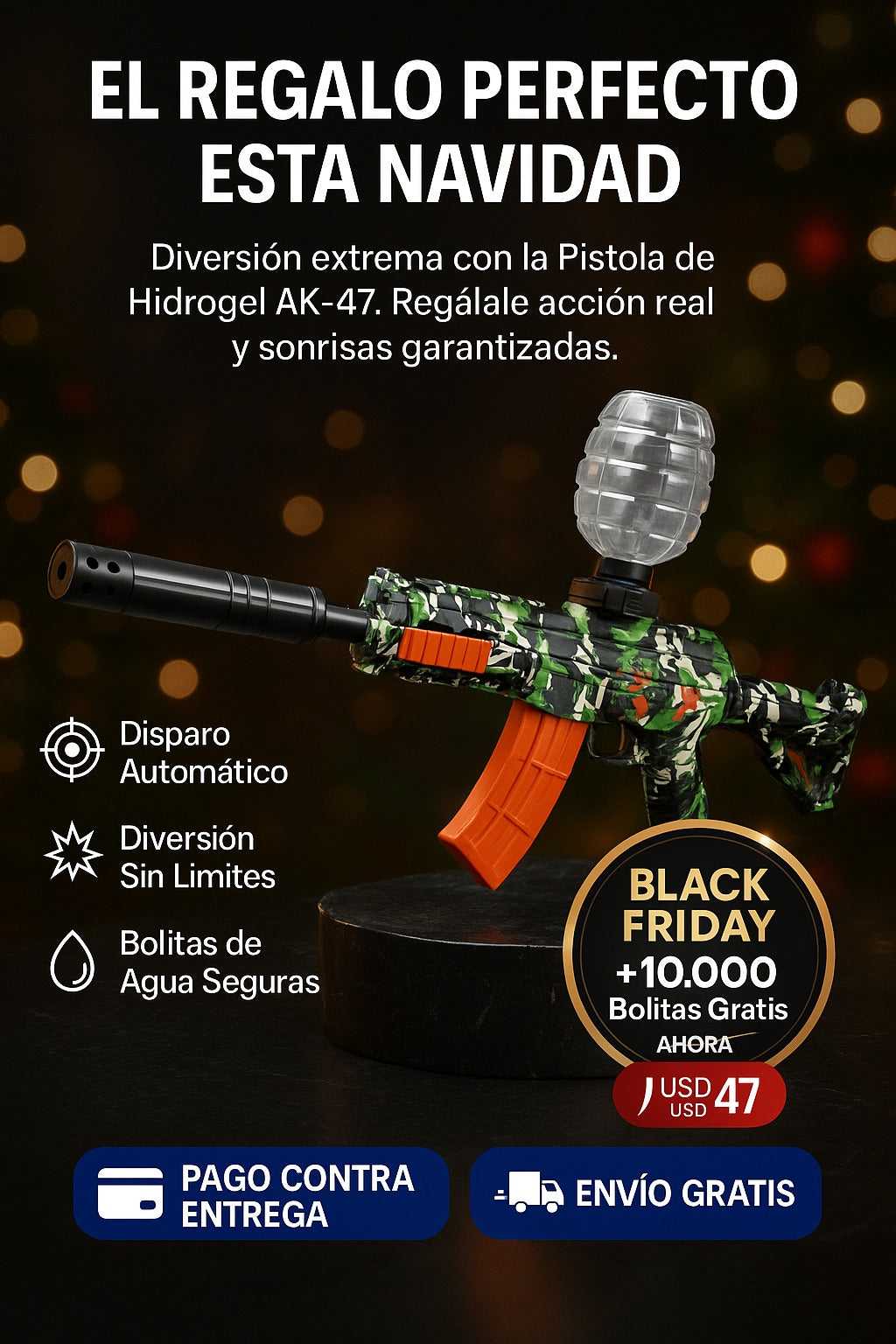 Pistola de Hidrogel Modelo AK-47 + 10.000 bolitas GRATIS